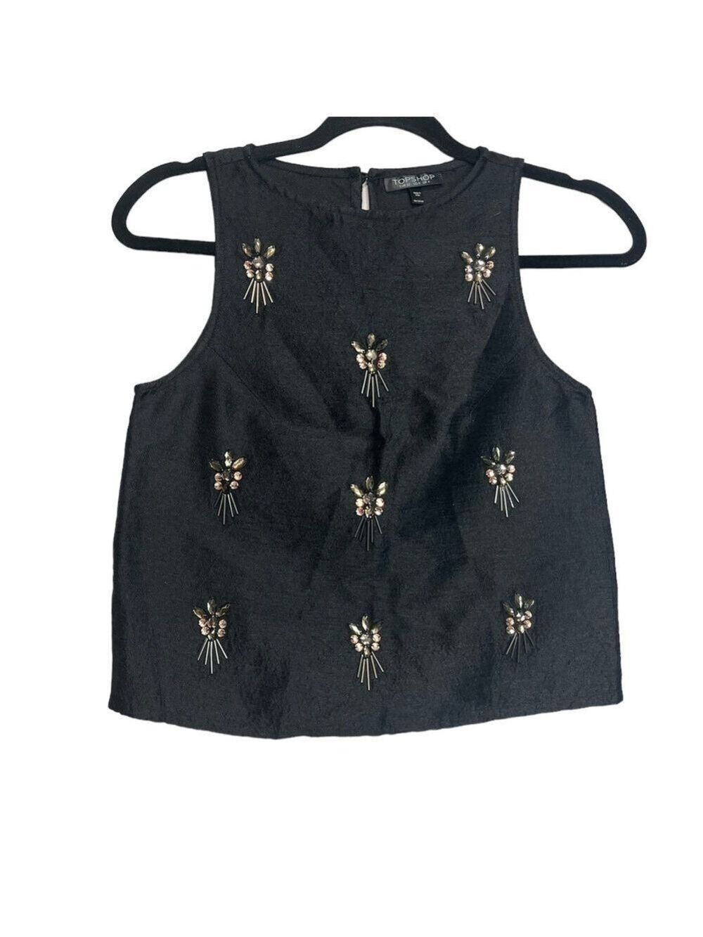 Topshop Black Sleeveless Beaded Cropped Top, size XS (0)